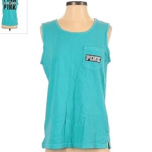 Victoria's Secret VS PINK Pocket TANK TOP Teal Front Back Graphic Women's S EUC